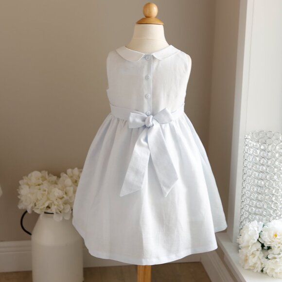 Blue Linen Cotton Sundress 6X Flared With Pockets Peter Pan Collar Portrait NWT - Picture 5 of 9